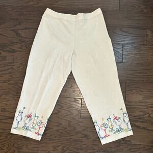 Tommy Bahama 100% Silk Poolside Jacquard Embroidered Capri Pant Size 8